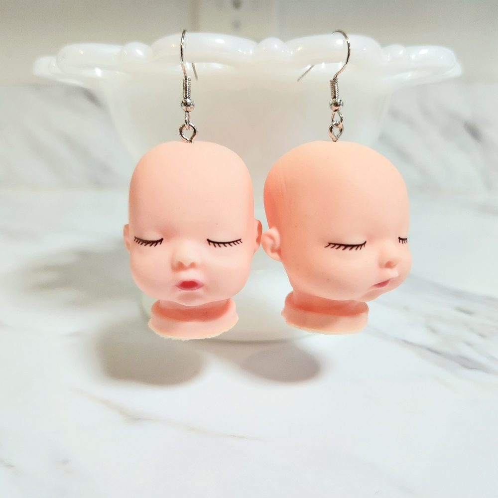 Quirky Sleepy Baby Head Earrings
